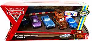 Cars 2 Movie - Paris Espionage 5-Pack - Race Team Mater, Finn McMissile, Tomber, Holley Shiftwell, Raoul Caroule