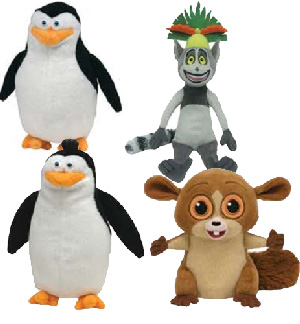 The Penguins of Madagascar 6-Inch Beanie: Set of 4 [Skipper, Rico, Mort, King Julien]